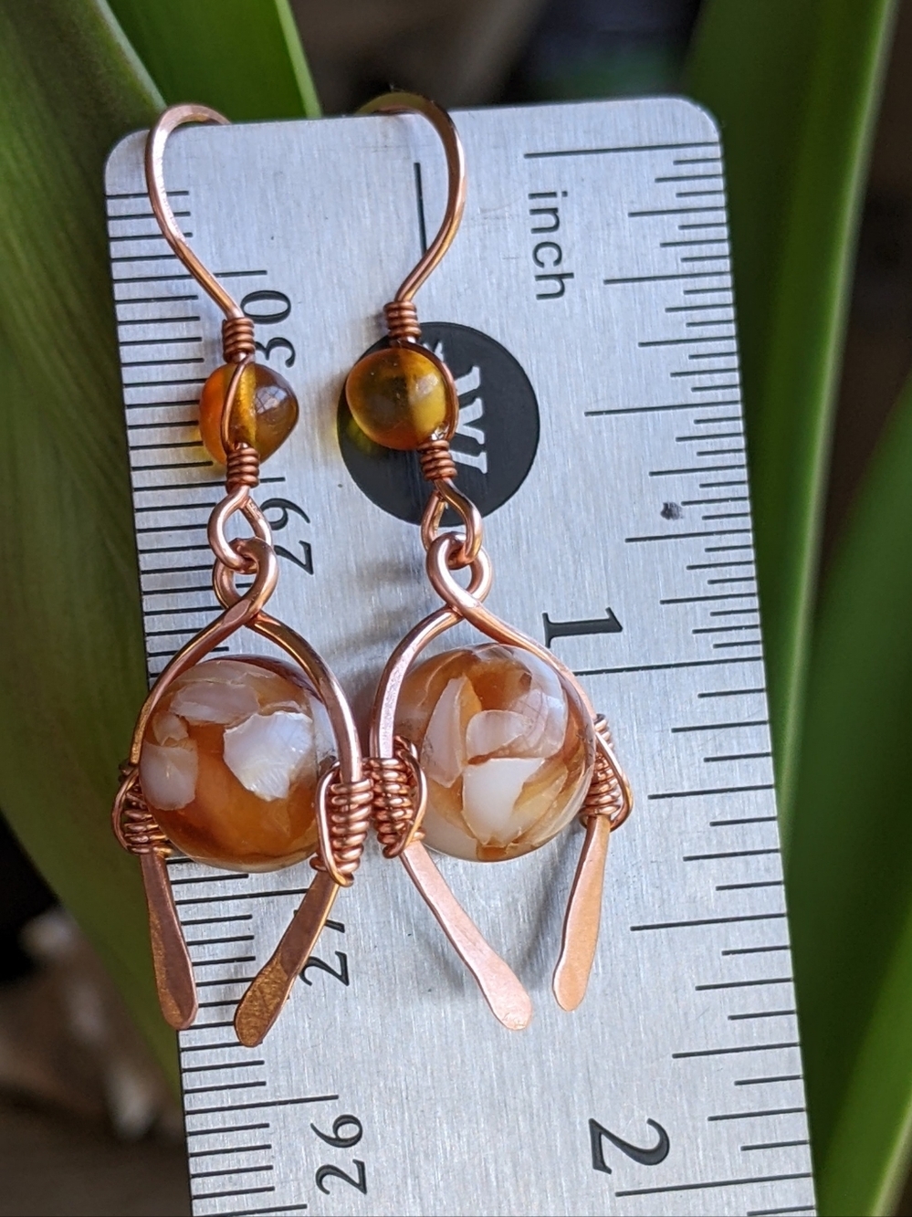 Southwestern Amber Earrings Genuine Copper Artisan Crafted Jewelry - Picture 6 of 11